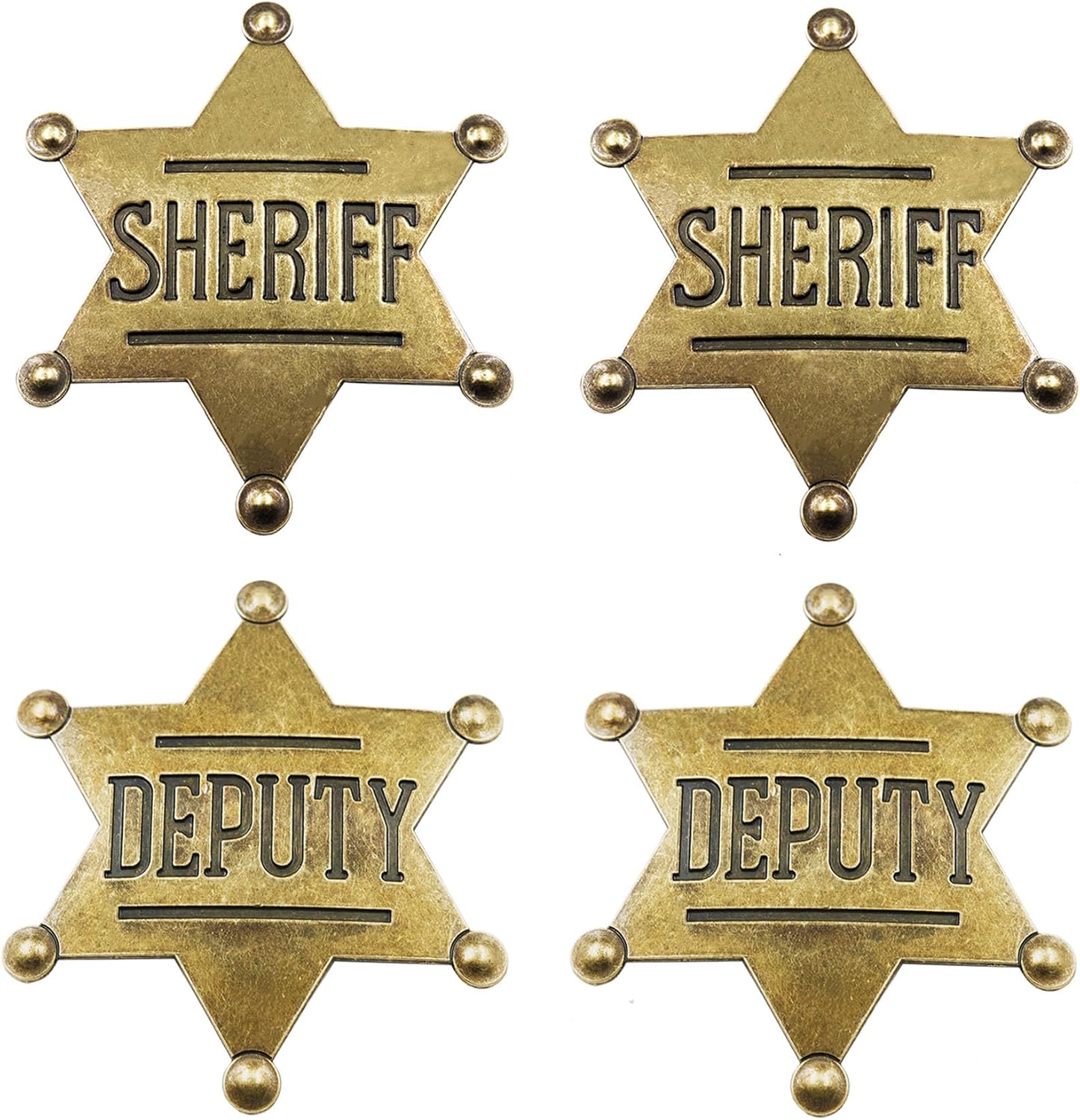 TungminJ sheriff deputy badge 4 pack front view showcasing antique gold metal finish