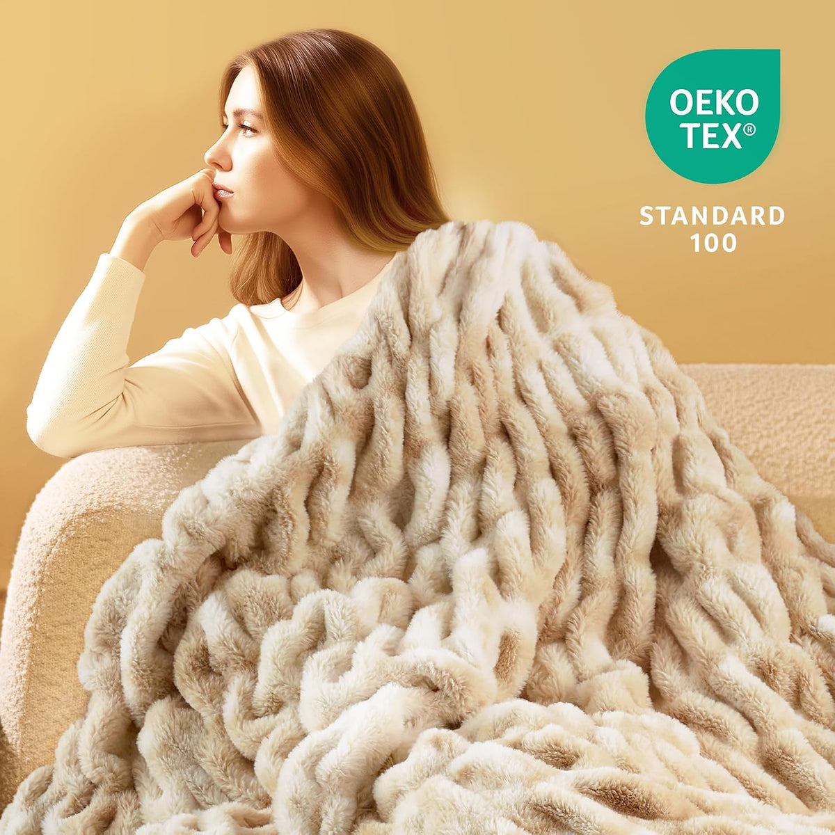 Blunique cozy throw blanket folded on a modern living room sofa