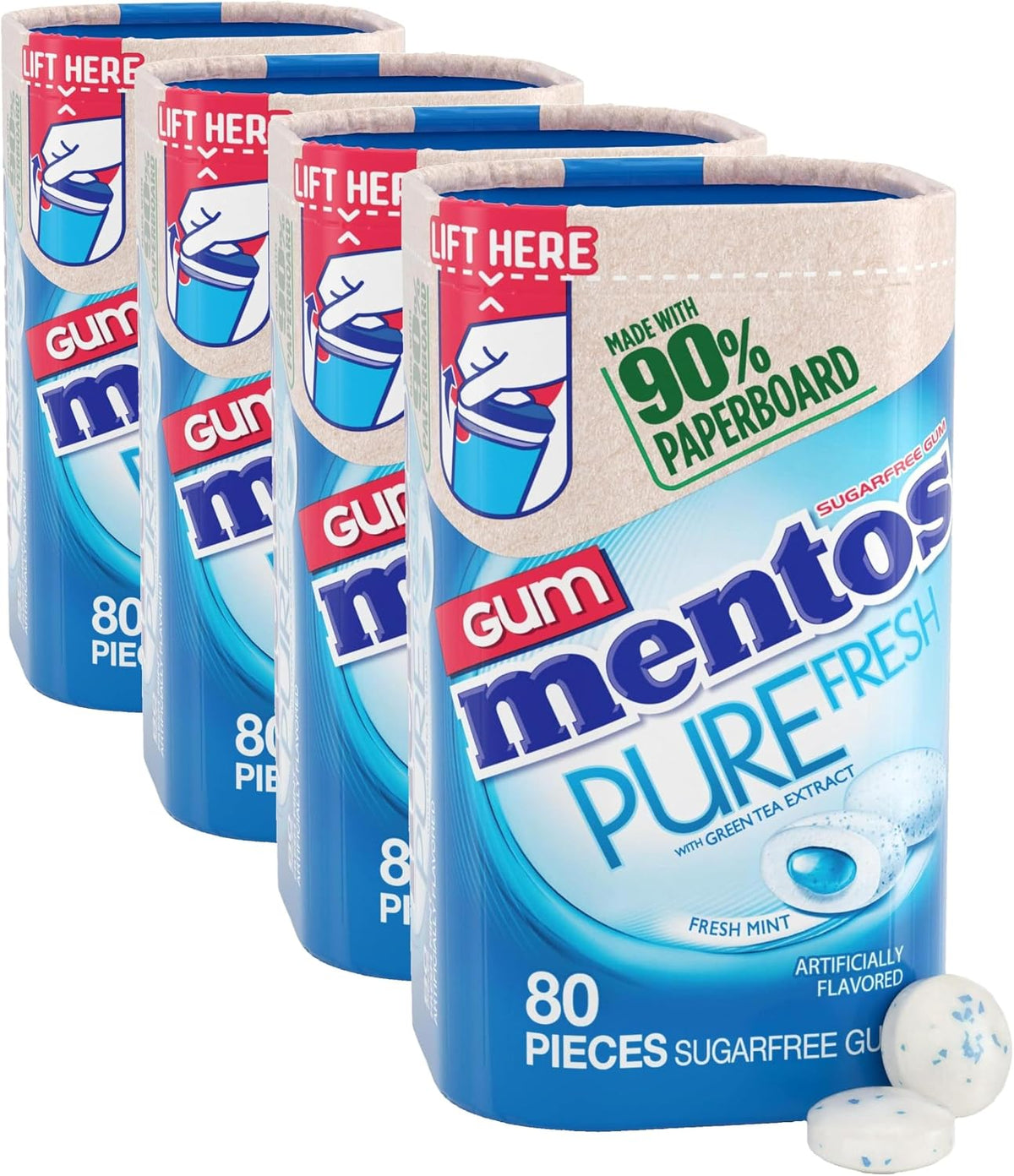 Nutritional facts and xylitol benefits printed on the Mentos packaging.