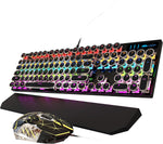 MageGee typewriter gaming keyboard connected to a laptop setup