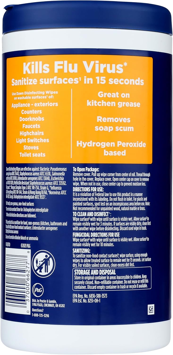 Dawn multi-surface grease fighting wipes product label close-up