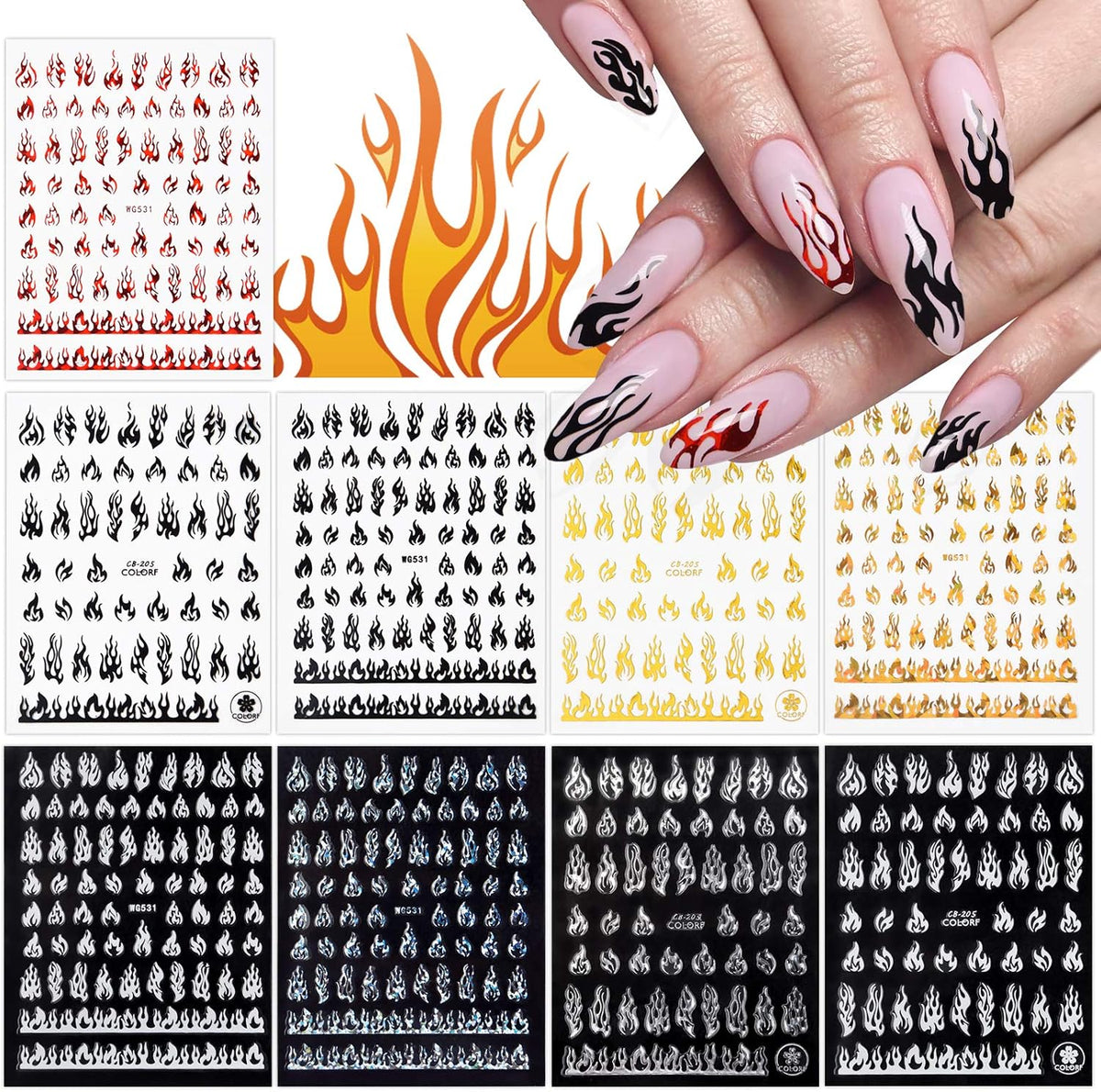 Torokom 9 Sheets Flame Nail Stickers front view packaging