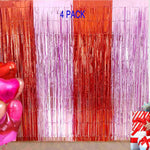 EUFARS Valentines Day Decorations front view of red and pink foil fringe curtains party backdrop