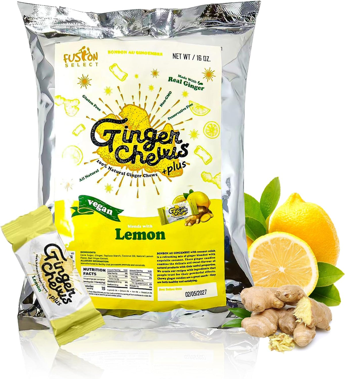 Fusion Select Original Ginger Chews - Sweet Soft Candied Delights From Indonesia - Promotes Relief From Morning Sickness, Upset Stomach - Made from Real Ginger Root, Non-GMO, Vegan Candy - Image 10