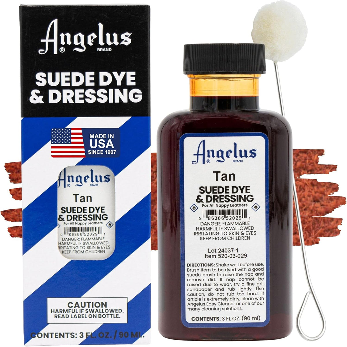 Angelus authentic USA imported suede dye bottle flat lay