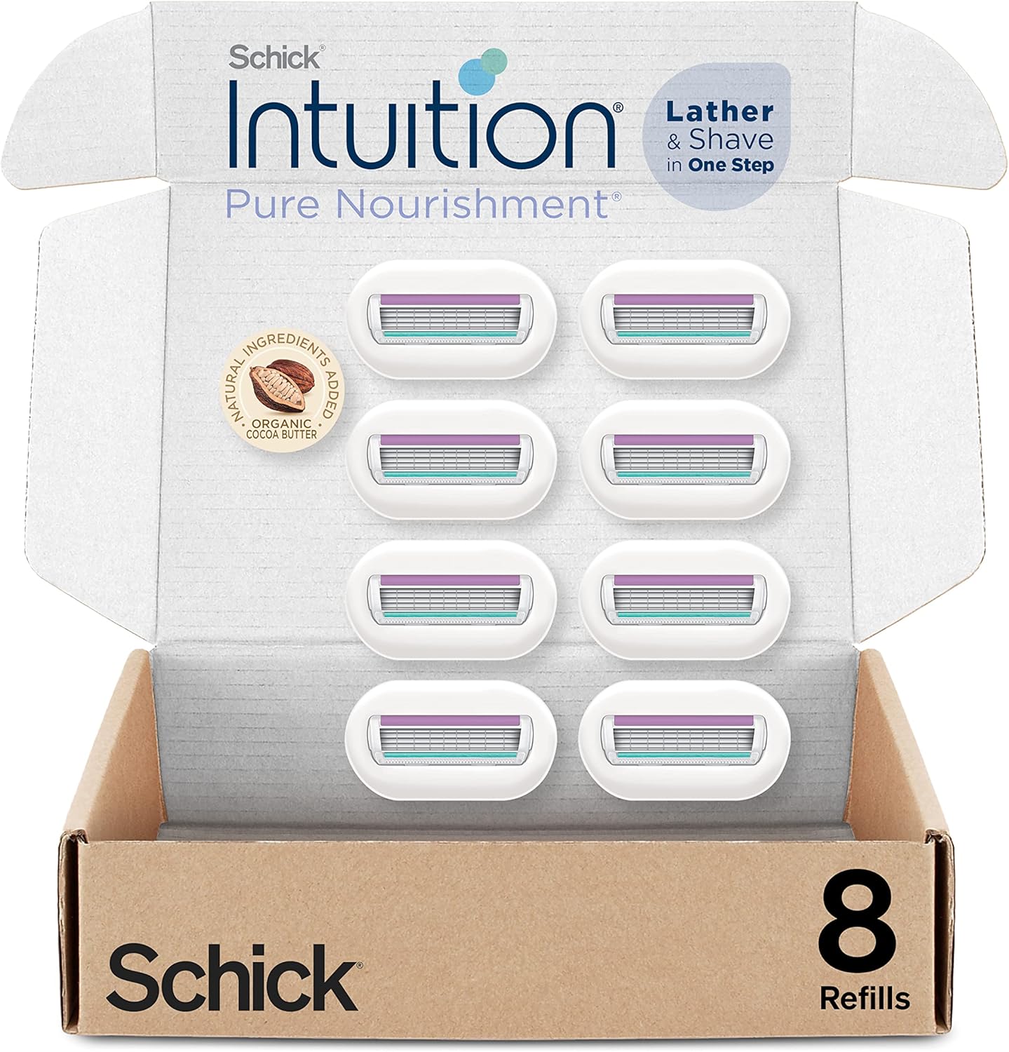 Schick Intuition Pure Nourishment 8 count razor blade refill pack front view