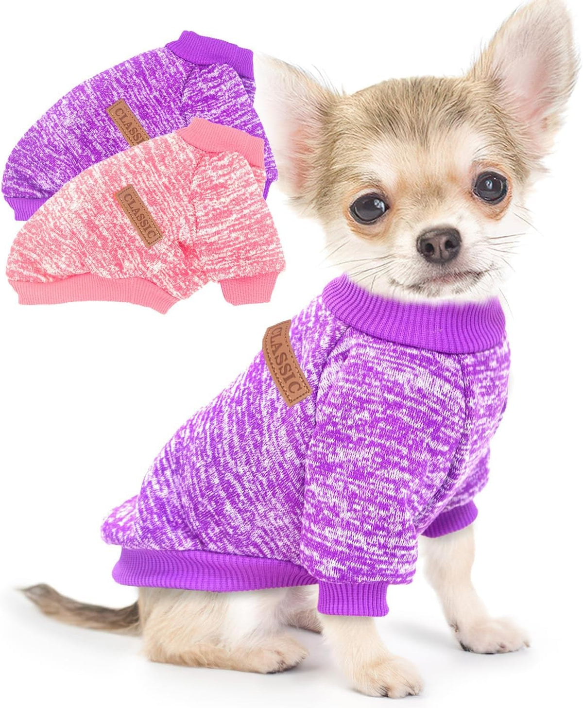 2 Pieces Dog Sweaters for Small Dogs Fall Dog Clothes Male Winter Fleece Pet Sweaters Warm Thick Puppy Outfit Small Dog Sweater for Boy Girl Dogs Teacup Dog, Yorkie, Chihuahua, Pug, XXS,Grey Navy - Image 15
