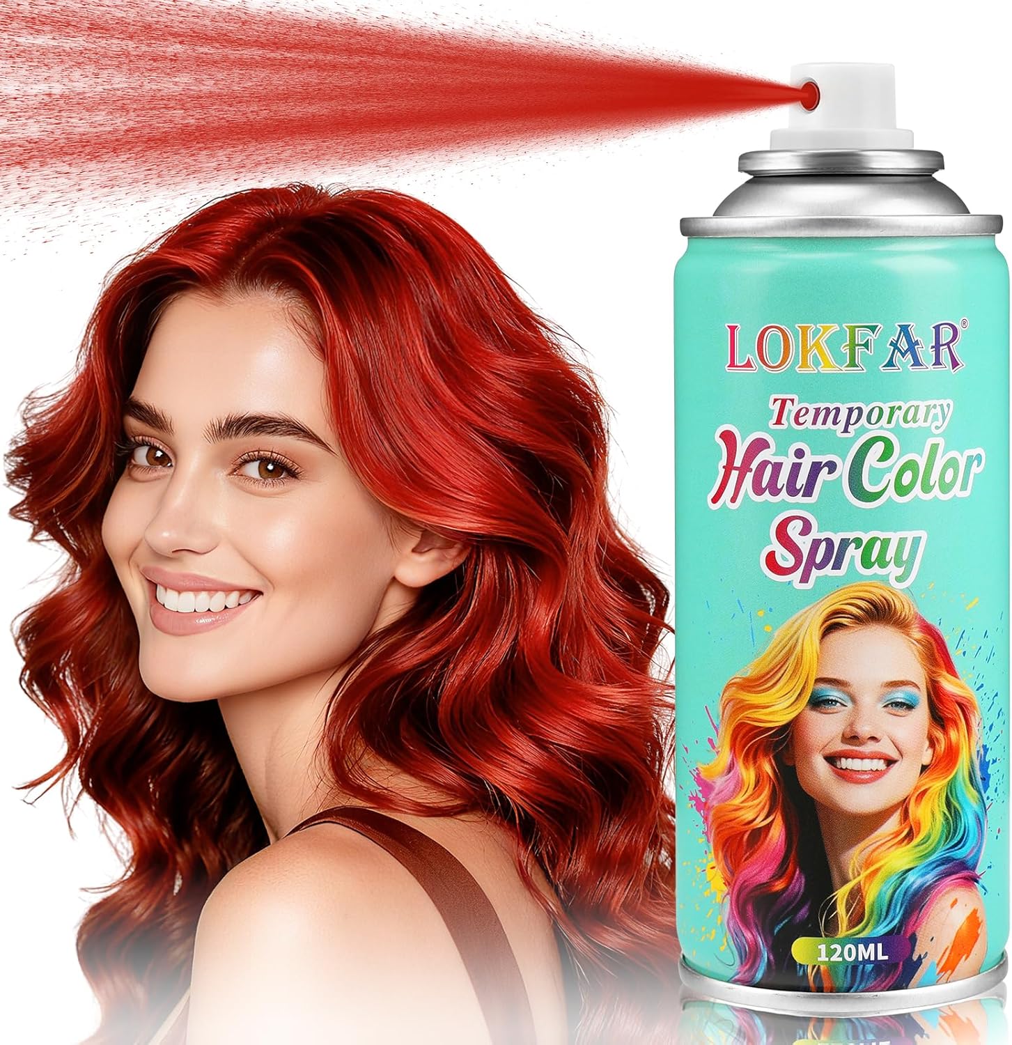 Jebousike temporary hair color spray front view showing vivid red variant graphics.