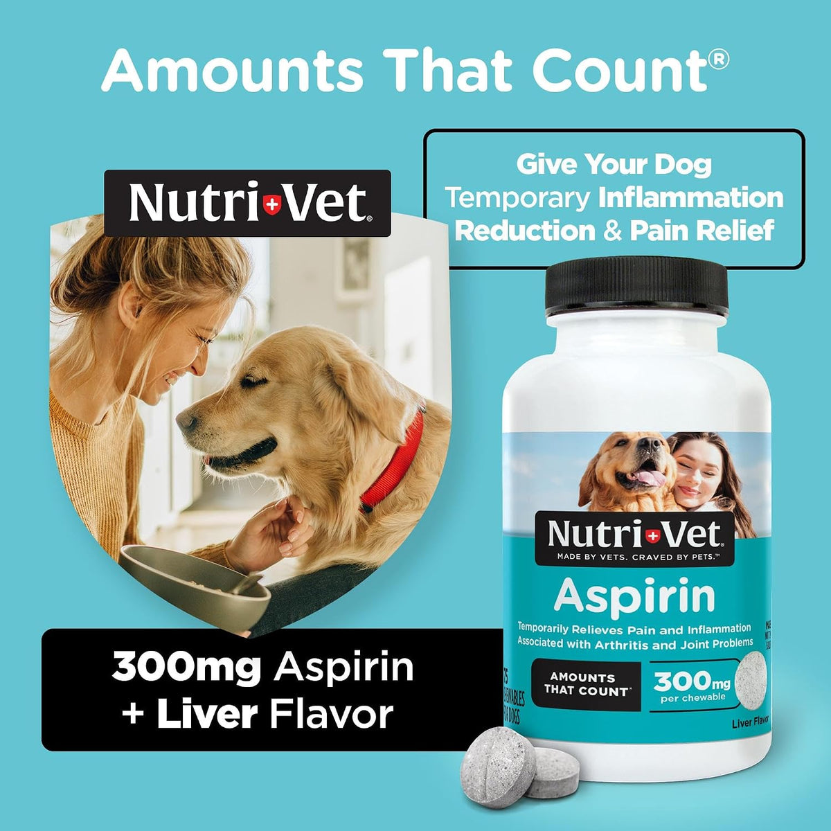 Side profile of Nutri-Vet pet essentials arthritis pain relief formula for senior dogs.