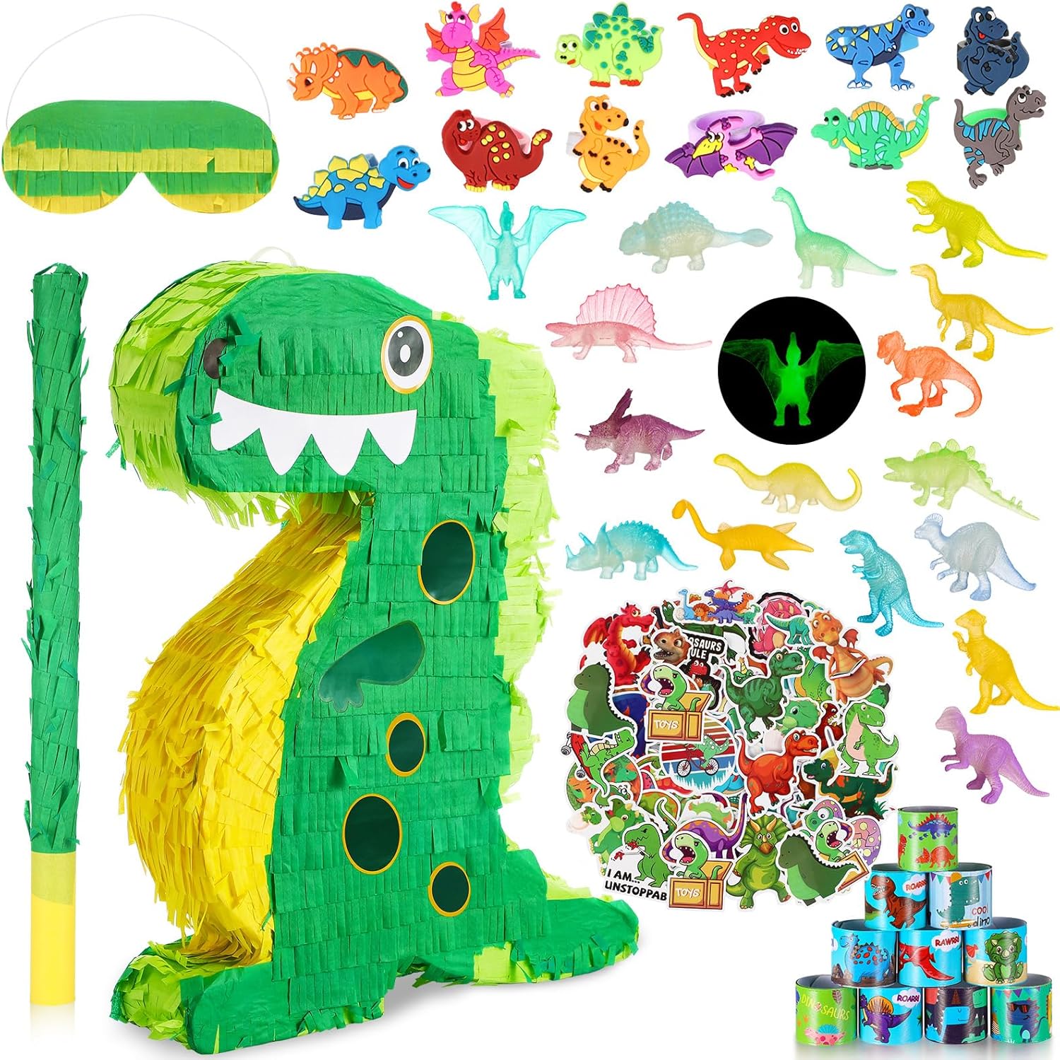 Hanaive 141 Pcs Dinosaur PiÃ±ata for Birthday Party, Dino PiÃ±ata Set with Blindfold and Baton, 16 x 12 x 3 Inch, Kids Dinosaur Themed Party Favors for Boys and Girls(Lovely Style) - Image 1