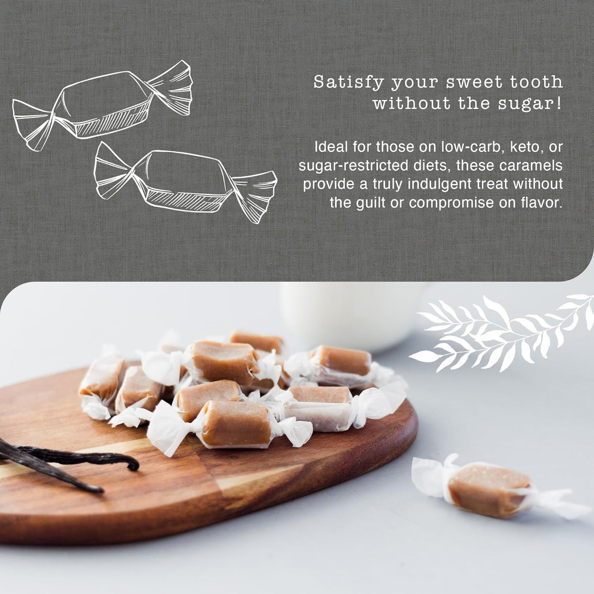Close up of soft and creamy handcrafted sugar free caramels
