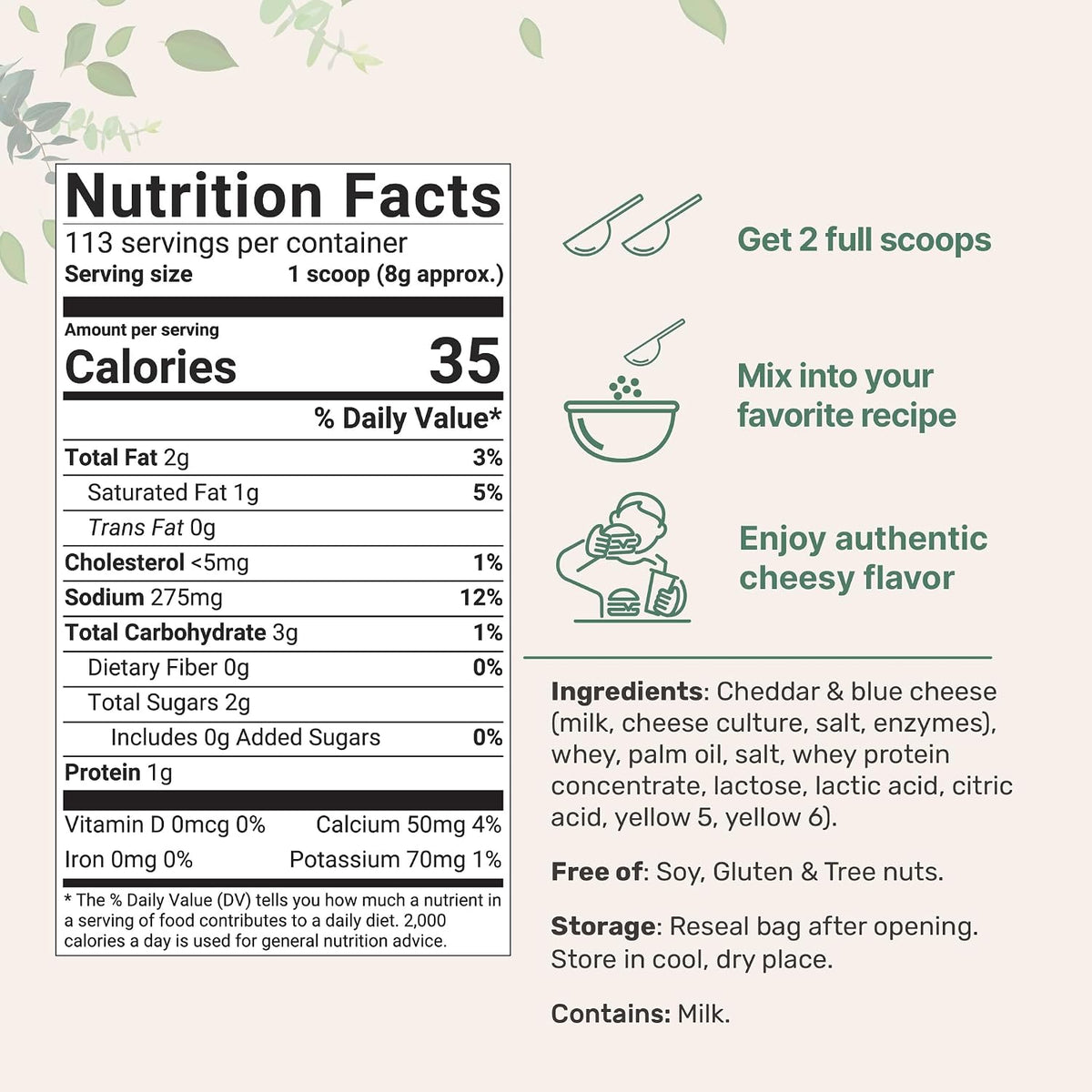 Micro Ingredients cheese powder nutrition label and ingredients