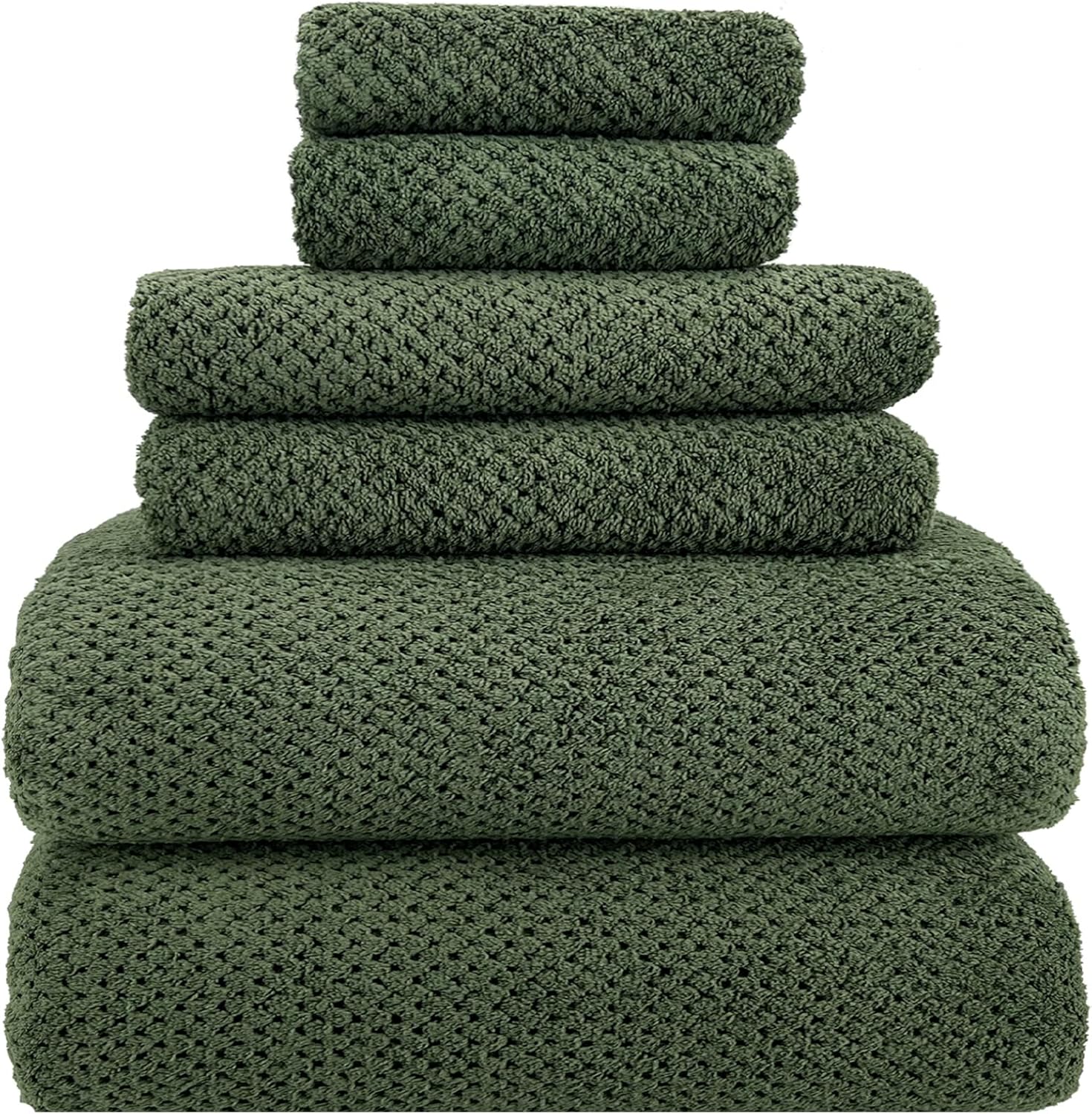 YTYC 6 piece olive green microfiber bath towel set front view