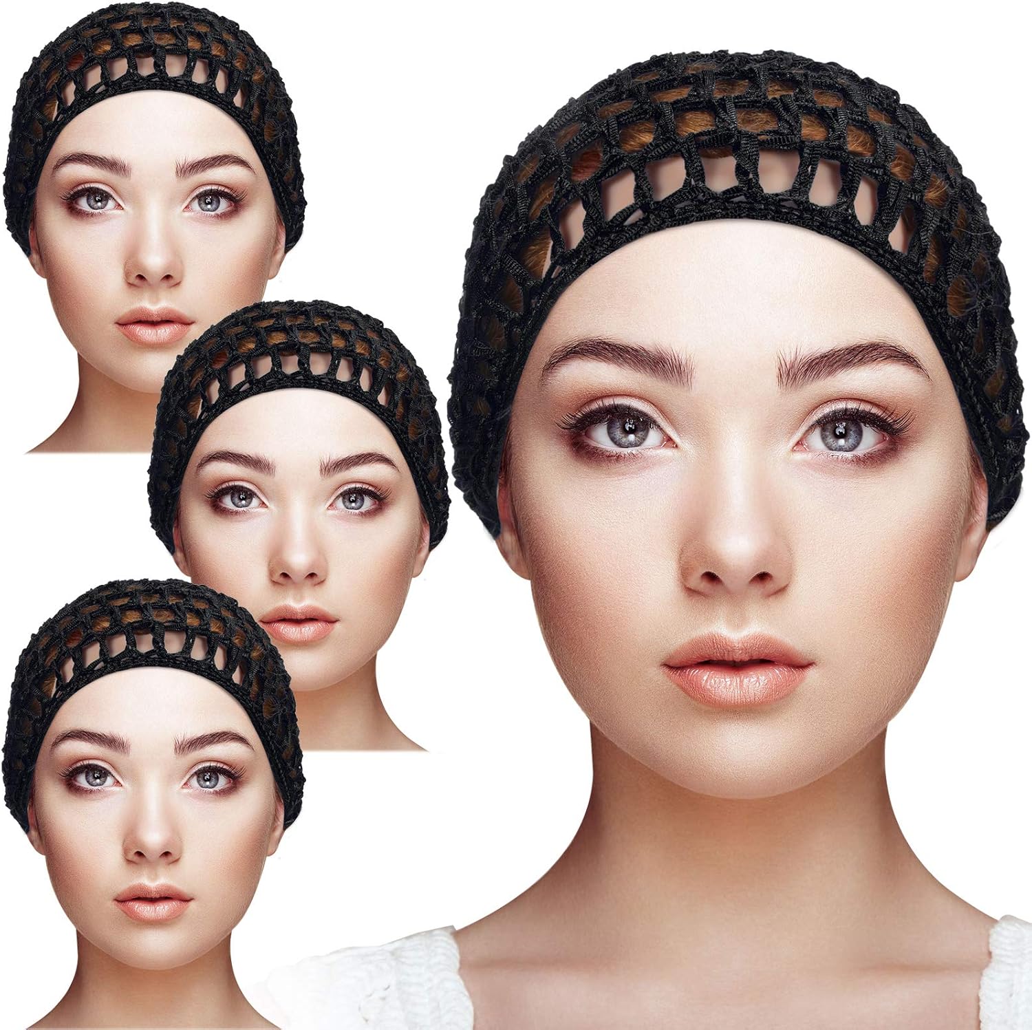 Geyoga 4 pieces mesh crochet hair net front view