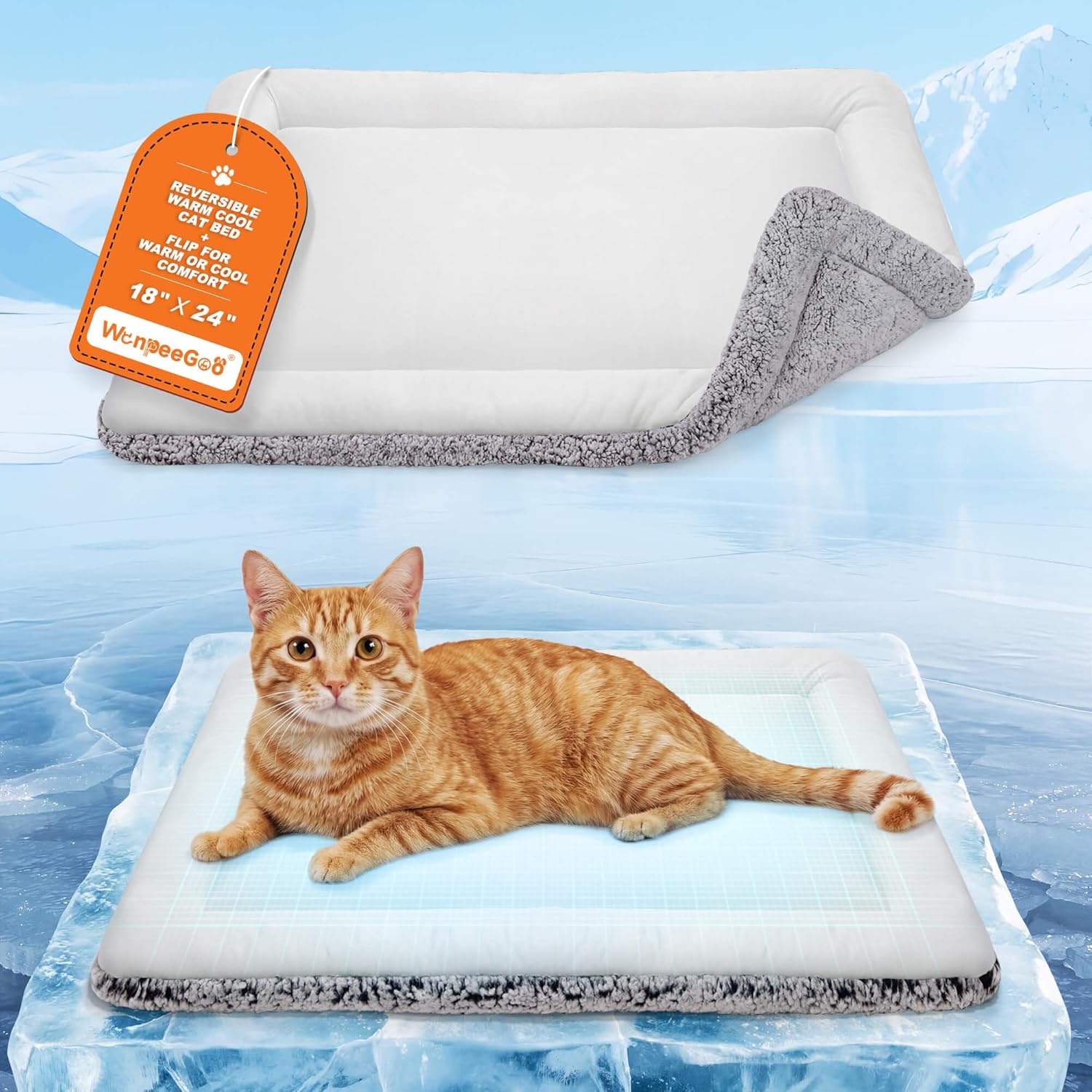 Cat Cooling Mat, Self Warming Cat Bed, Reversible Warm & Cooling Cat Bed, Winter Warm Cat Pad & Summer Cooling Cat Mat for Kittens & Small Dogs, Perfect for Crates, Beds & Sofas, Gray, 18" x 24" - Image 1