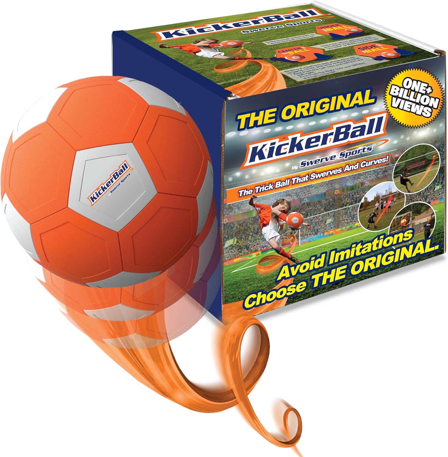 Kickerball curve and swerve soccer ball front view showing unique aerodynamic panels