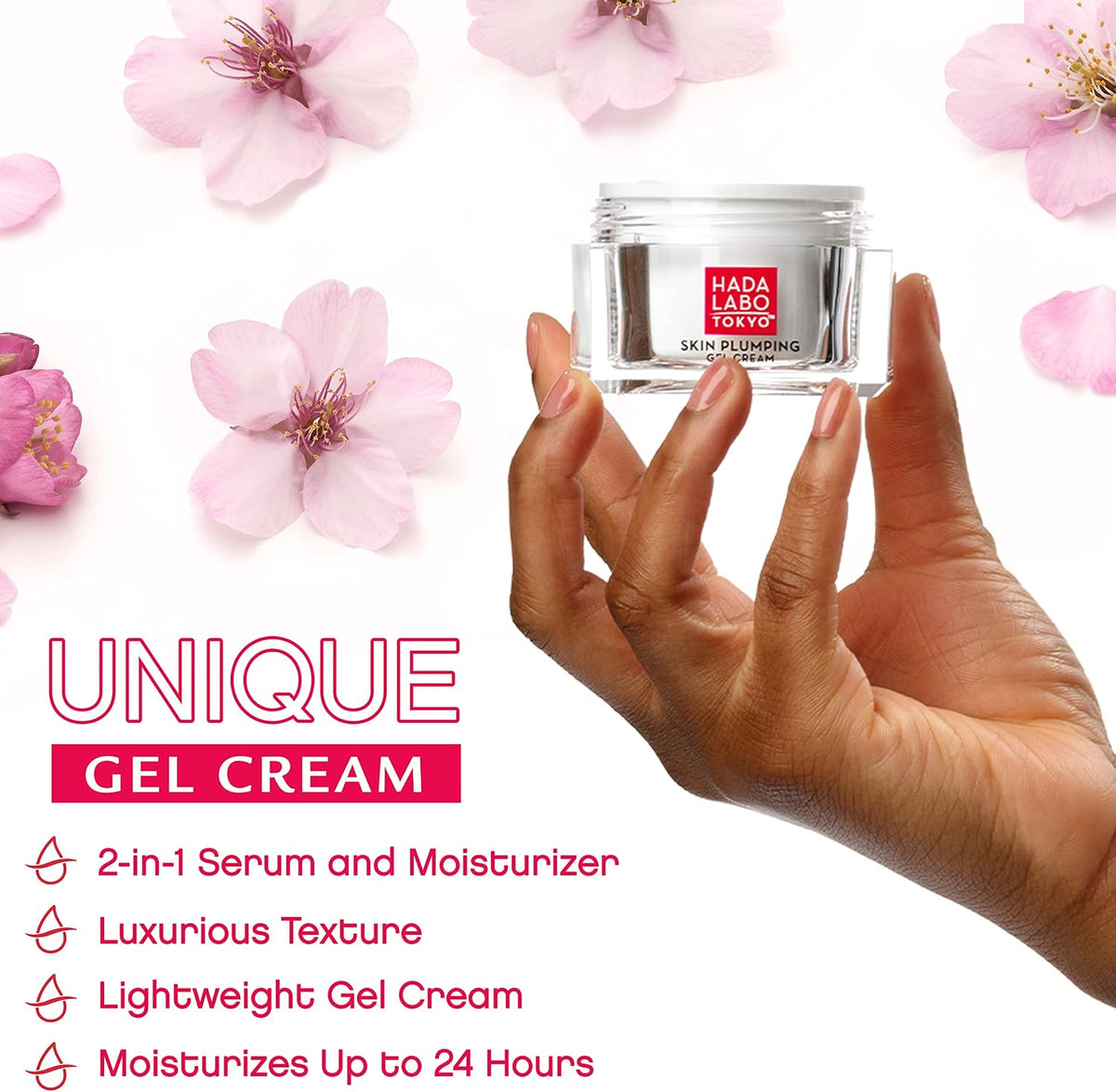 Hada Labo Tokyo skin plumping gel cream texture swatch on hand