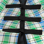 Tan blue and green colored Jeffers horse fly sheet with neck piece attached