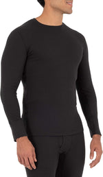 Man wearing the black athletic fit waffle thermal shirt comfortably under a jacket