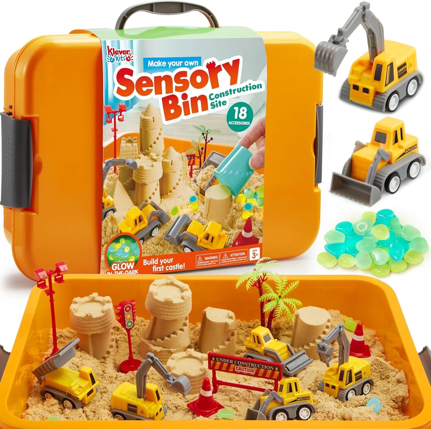 Klever Kits construction sensory bin front view