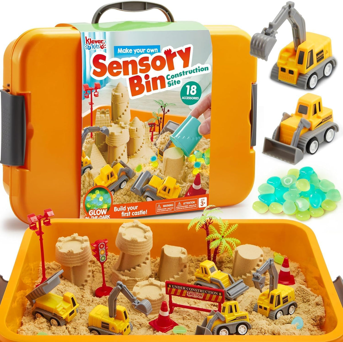 Klever Kits construction sensory bin front view