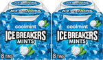 Ice Breakers Coolmint Sugar Free Breath Mints side profile of the durable protective packaging designed for travel convenience.