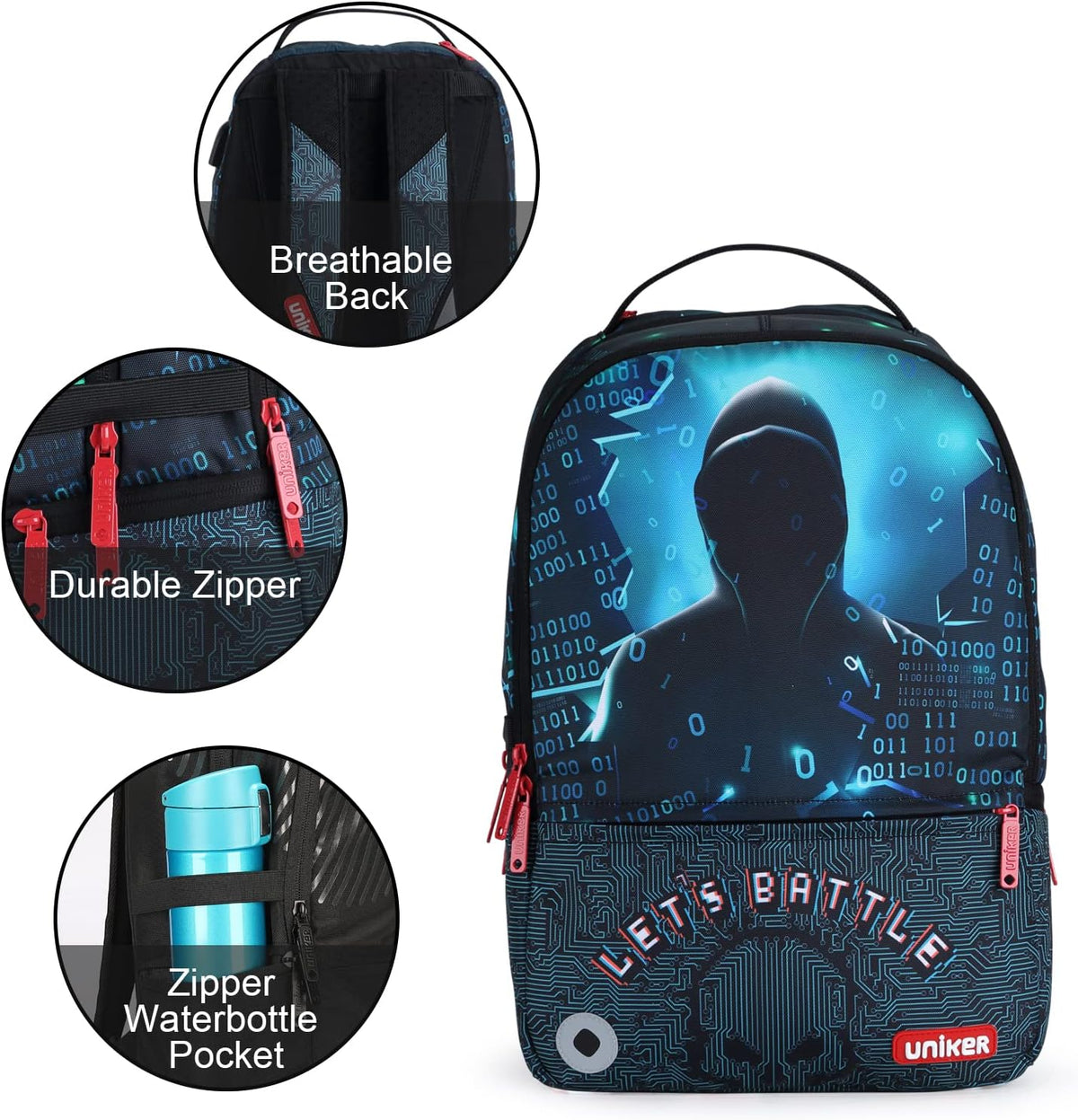 UNIKER hacker theme school bag back strap detail