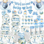 Cocomigo blue baby boy shower tableware set front view