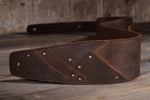 Anthology Gear Overland leather guitar strap close up of embossed pattern