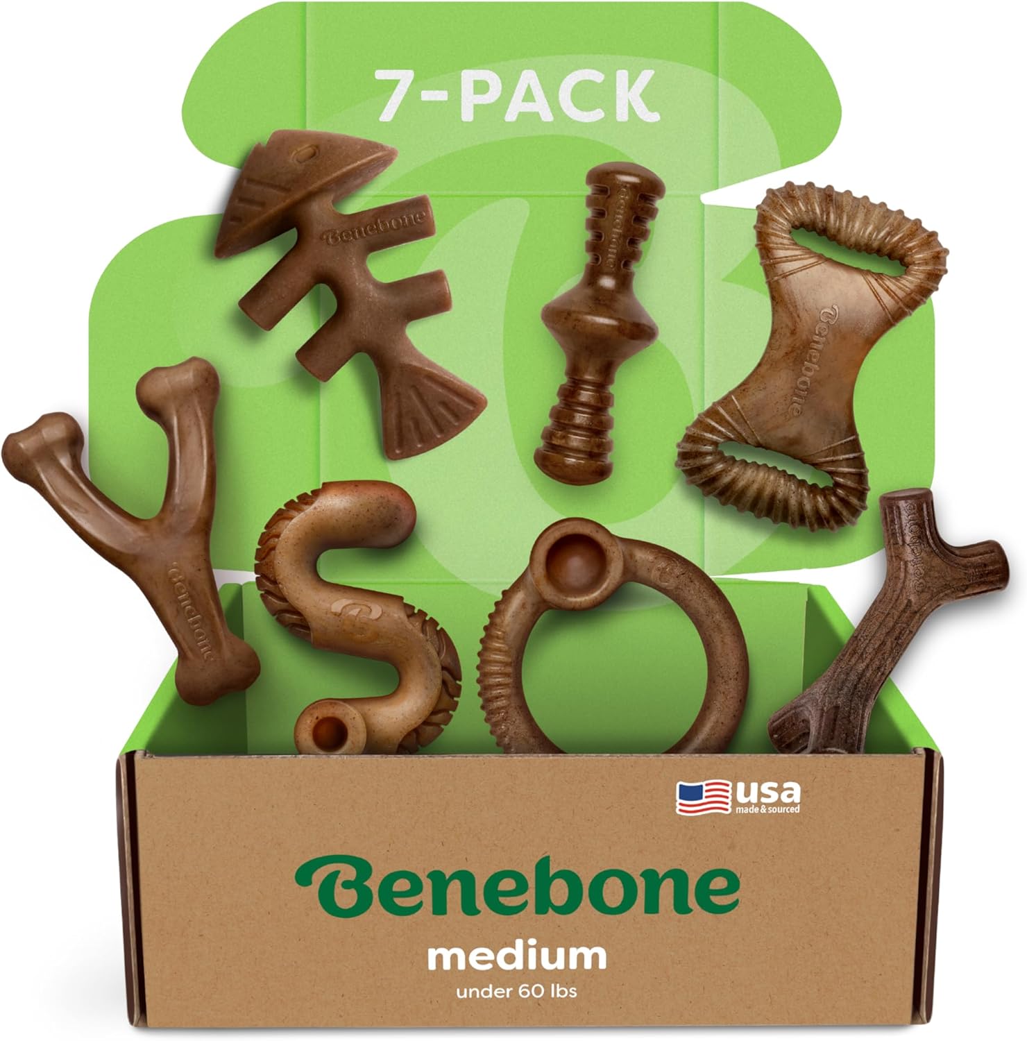 Benebone Complete Chew Collection 7-Pack Medium front view of the packaging with durable dog chew toys