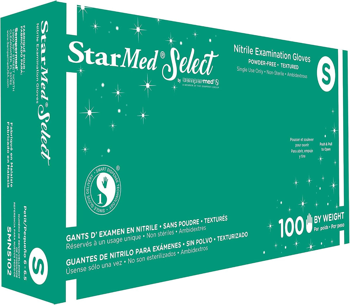 Sempermed StarMed Select 100 count box rear specification details