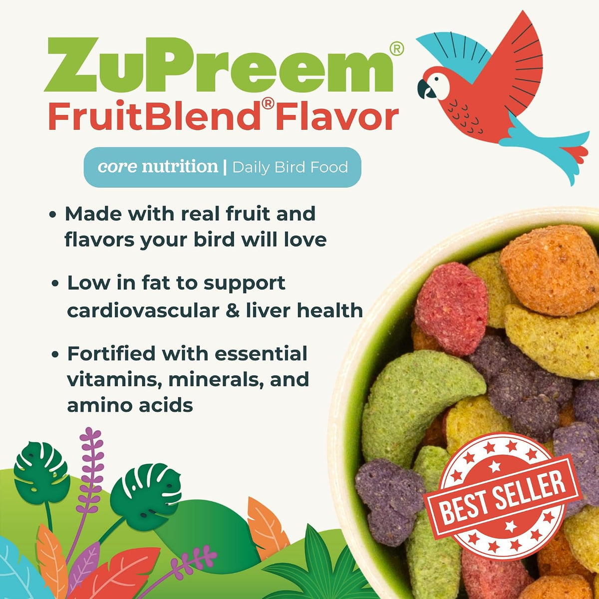 Close up of colorful fruit shaped bird pellets