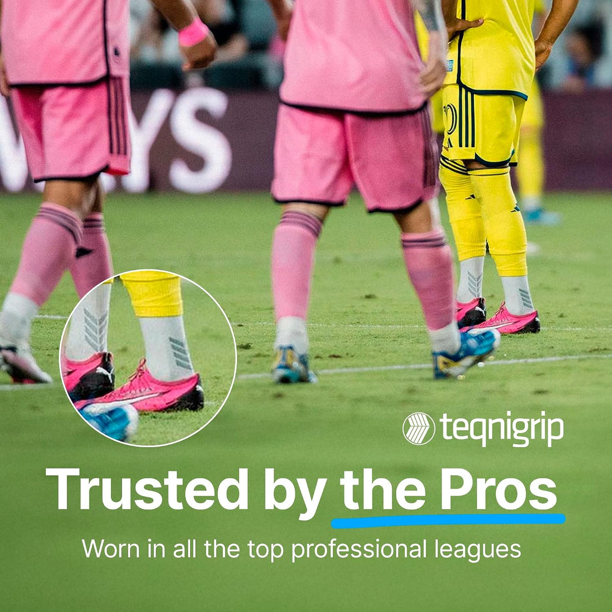 Teqnigrip crew grip socks lifestyle display for soccer training