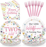 Greencian Wildflower 2nd birthday party supplies set front view