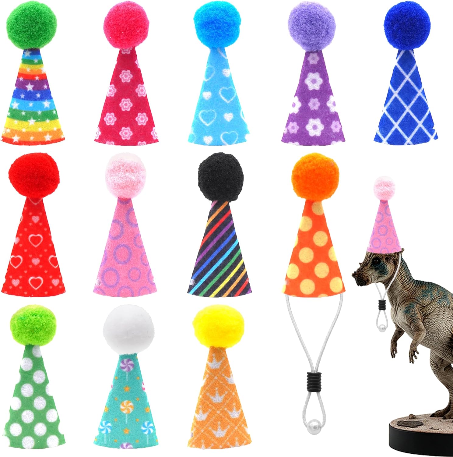 Pai Sence 12 Pcs Mini Party Hats for Animal Figures front view