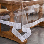 Pioggia clear vinyl lace trim tablecloth rectangular front view