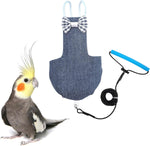 VANFAVORI bird diaper harness flight suit front view on a cockatiel parrot
