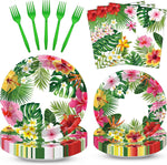 Merriva 100 piece tropical luau party supplies set front view