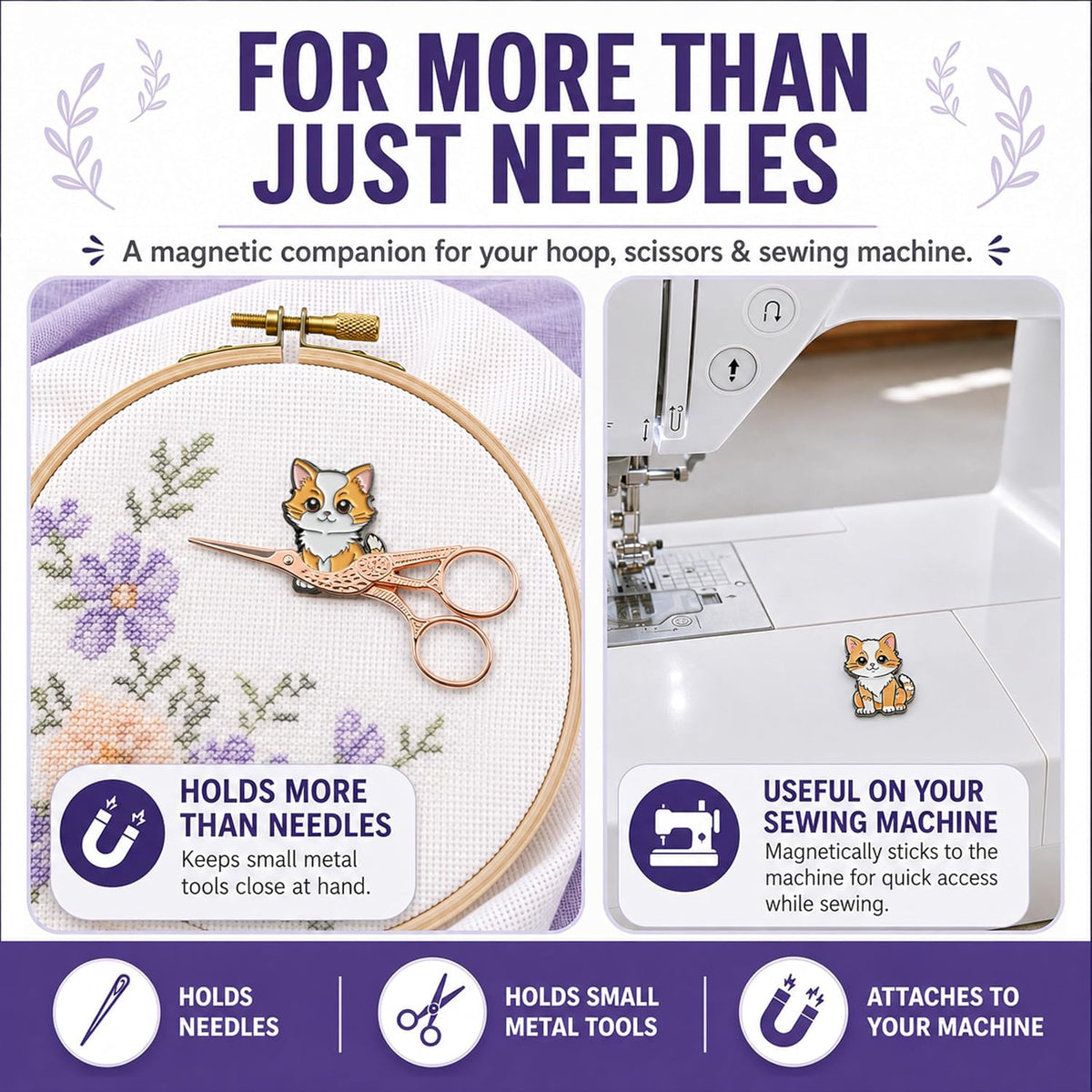The Quilted Bear Magnetic Needle Minder, Cat | Enamel Needle Keeper for Embroidery & Cross Stitch, Secure Holder for Sewing Needles & Pins, Strong Magnet, Sewing Accessory - Image 9