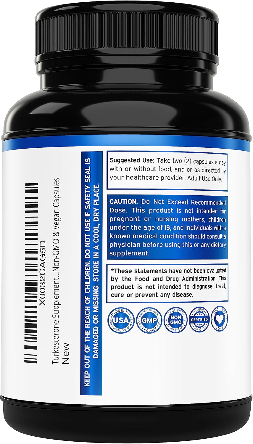 Side view of Dorado Nutrition Turkesterone supplement bottle