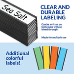 Warehouse metal rack organized using Labphant magnetic label holders