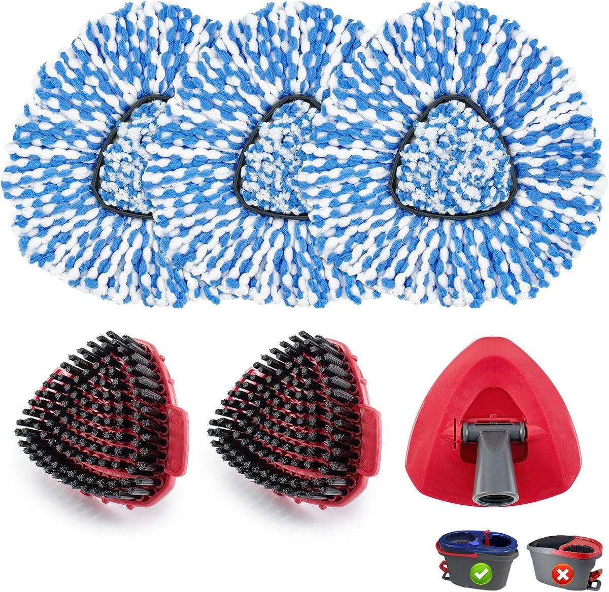 YWSHF spin mop head replacements front view showing blue and white microfiber refills
