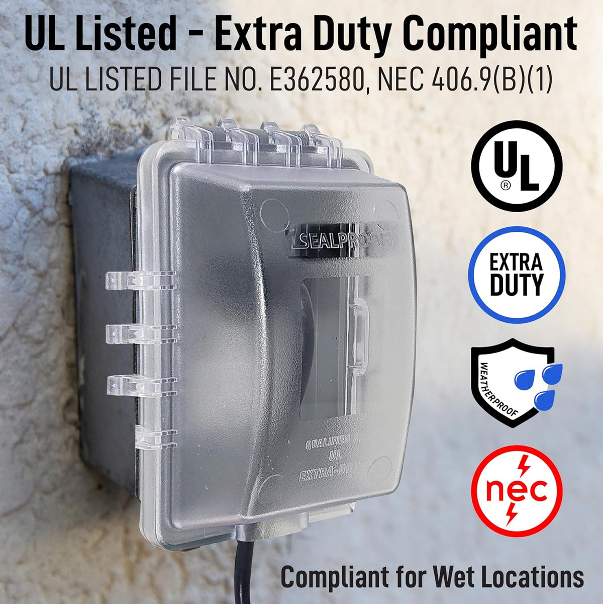 Sealproof weatherproof cover installed horizontally