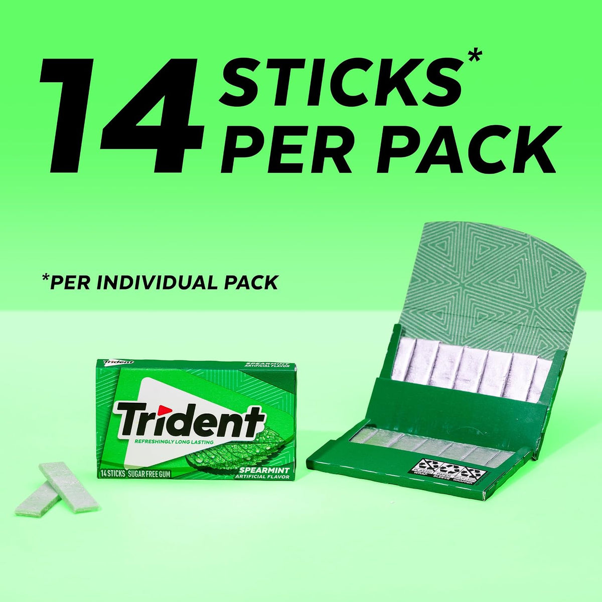 Trident spearmint gum bulk package showing 168 total pieces nutrition label