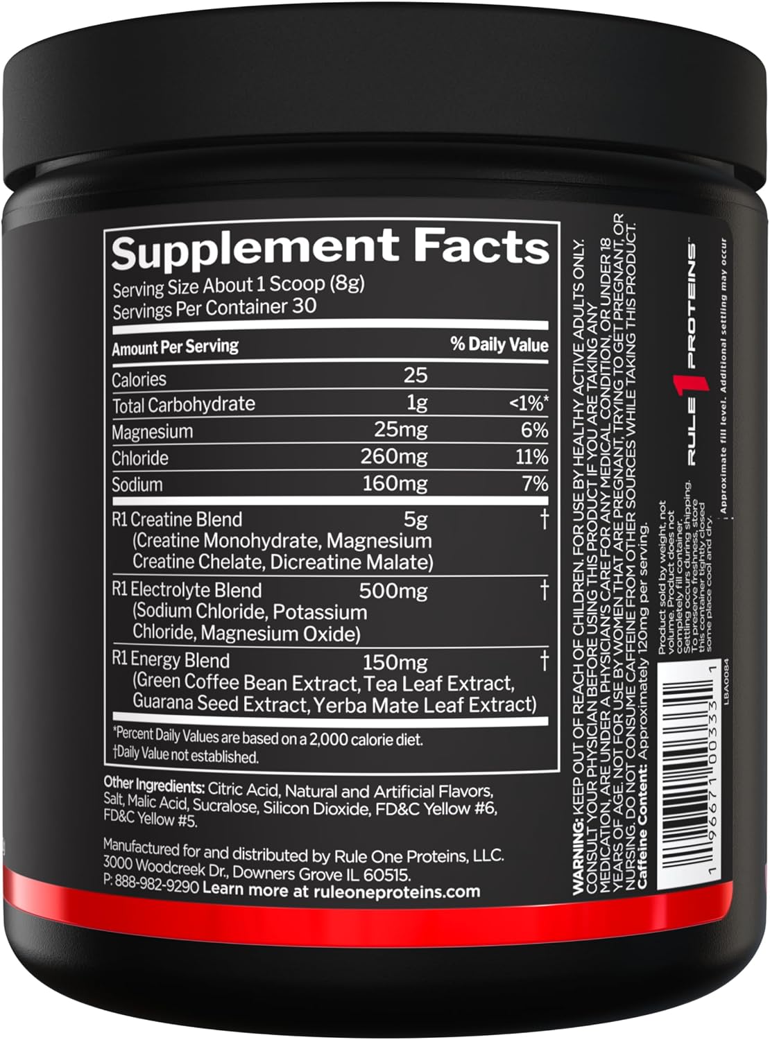 Rule 1 Charged Creatine nutritional facts supplement panel