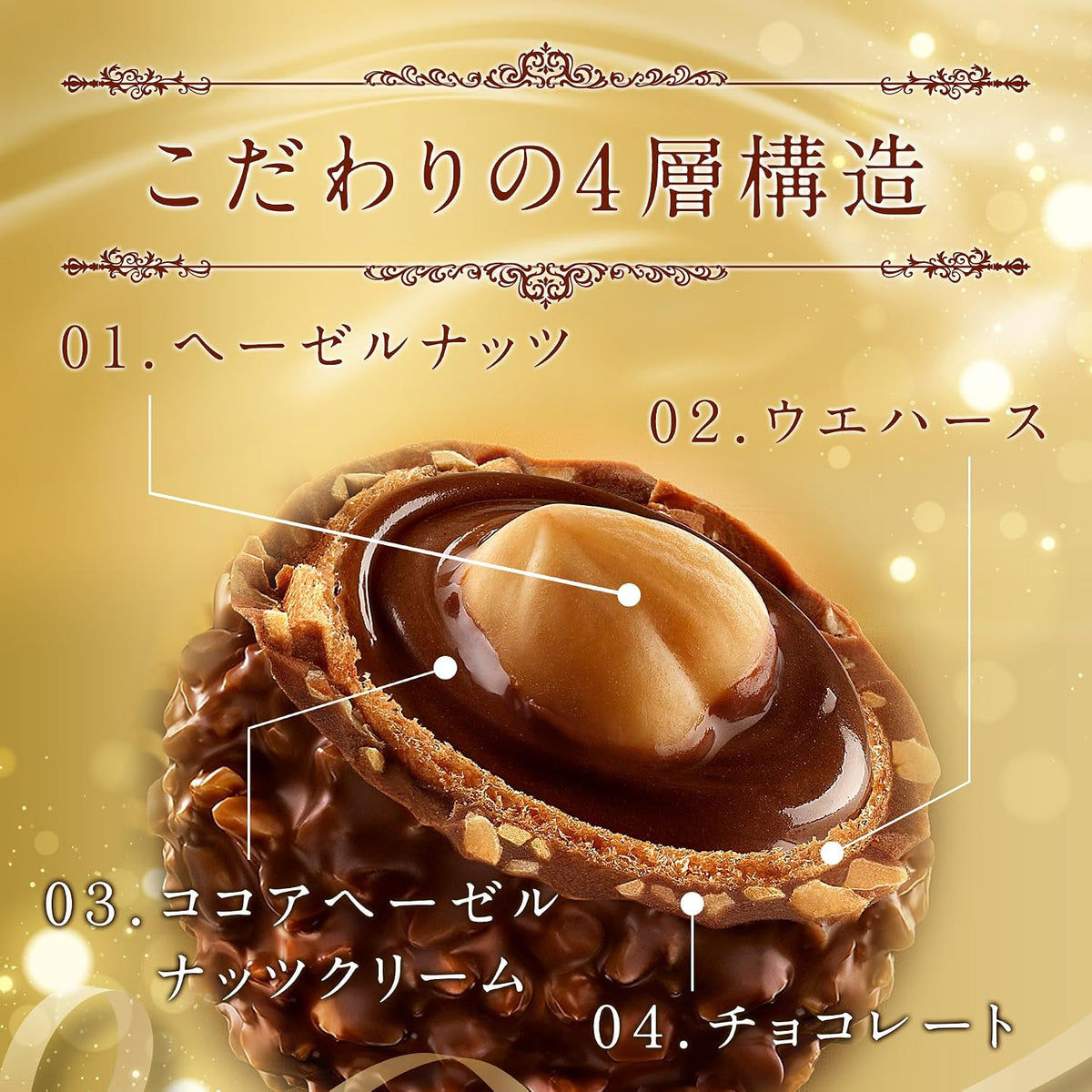 Ferrero Rocher packaging side profile and branding details