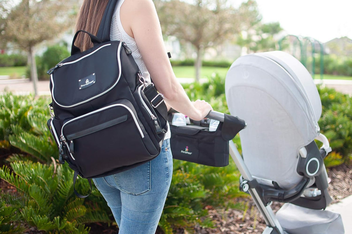 Primo Passi baby stroller caddy showing insulated cup holders