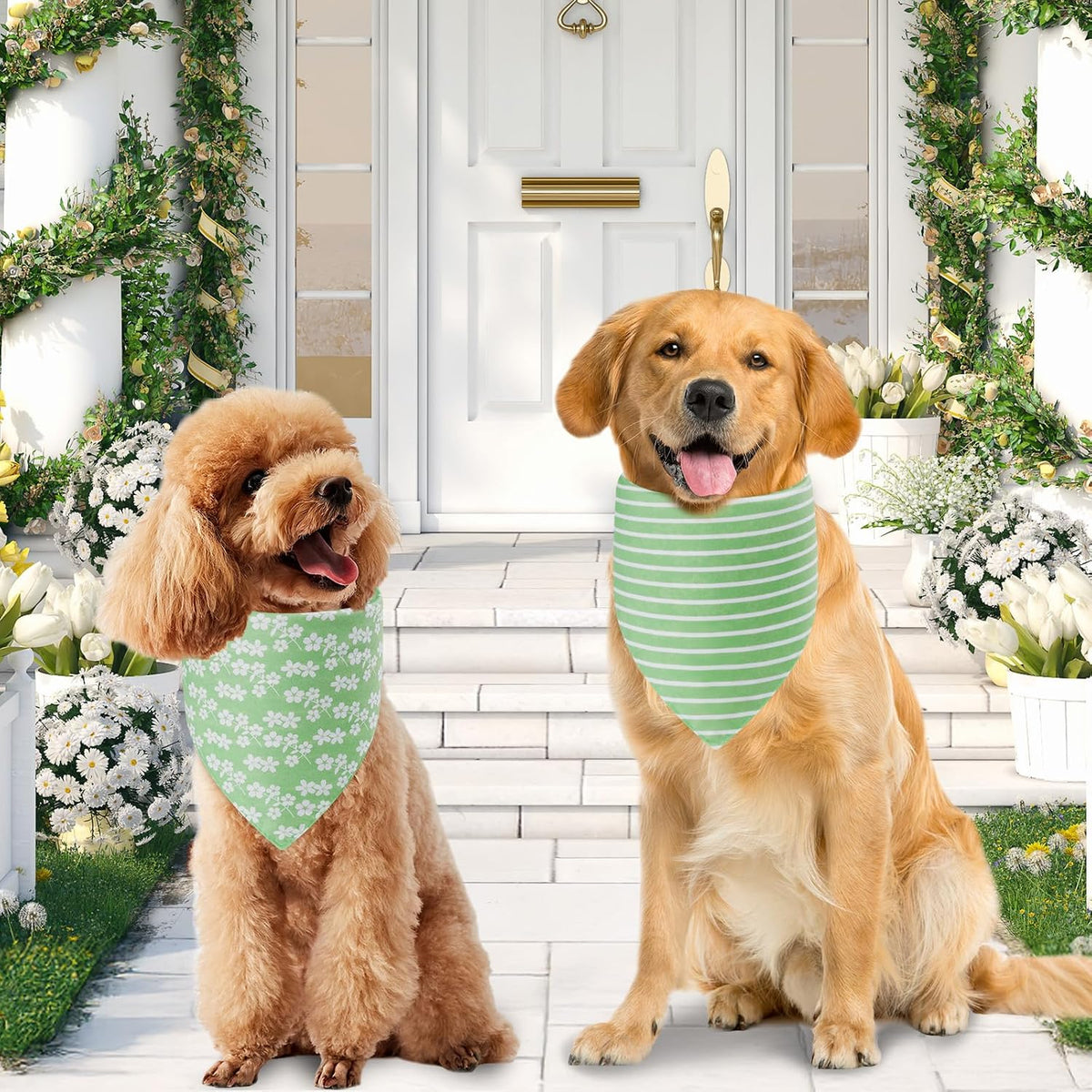 Collection of six different pattern styles on dog bandanas