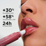 Clarins hydrating lip gloss swatch showing sheer shimmer finish