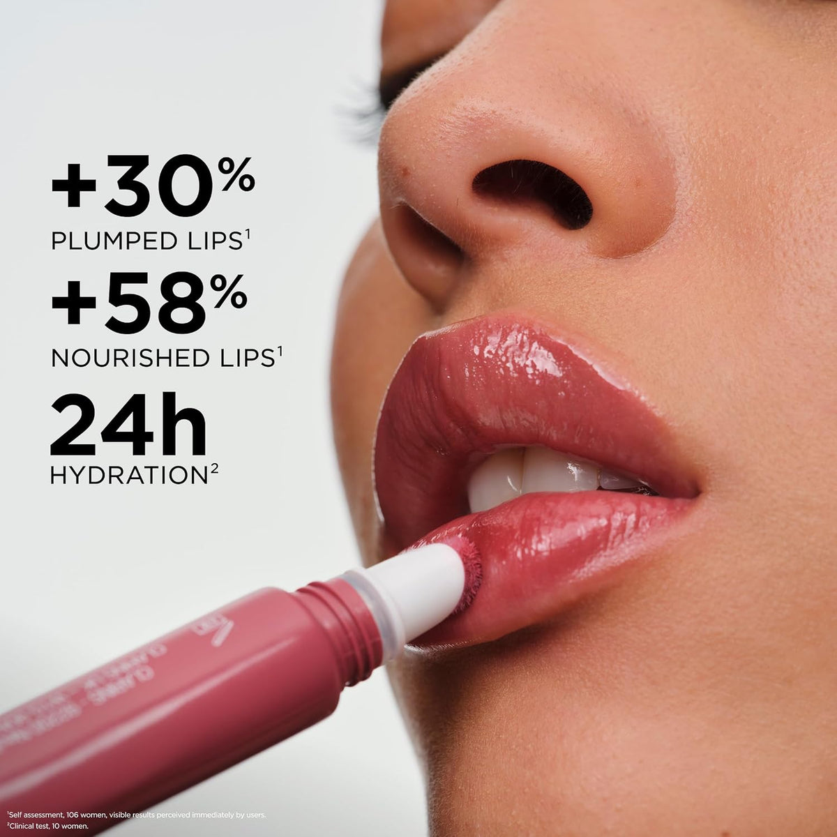 Clarins hydrating lip gloss swatch showing sheer shimmer finish